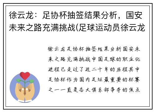 徐云龙：足协杯抽签结果分析，国安未来之路充满挑战(足球运动员徐云龙)