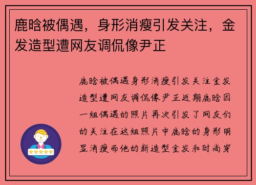 鹿晗被偶遇，身形消瘦引发关注，金发造型遭网友调侃像尹正