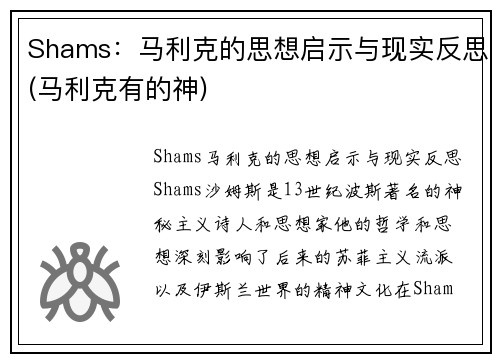 Shams：马利克的思想启示与现实反思(马利克有的神)