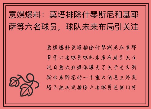 意媒爆料：莫塔排除什琴斯尼和基耶萨等六名球员，球队未来布局引关注