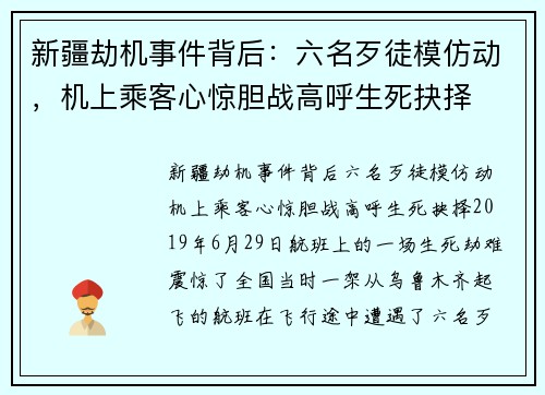 新疆劫机事件背后：六名歹徒模仿动，机上乘客心惊胆战高呼生死抉择