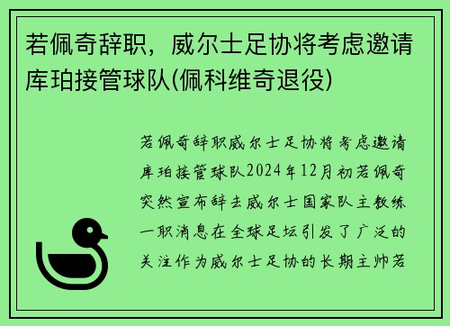 若佩奇辞职，威尔士足协将考虑邀请库珀接管球队(佩科维奇退役)